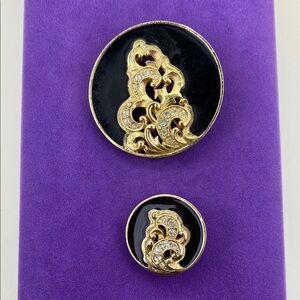💛 Vintage Sarah Coventry Black and Gold Crystal Brooch Pendant Set
